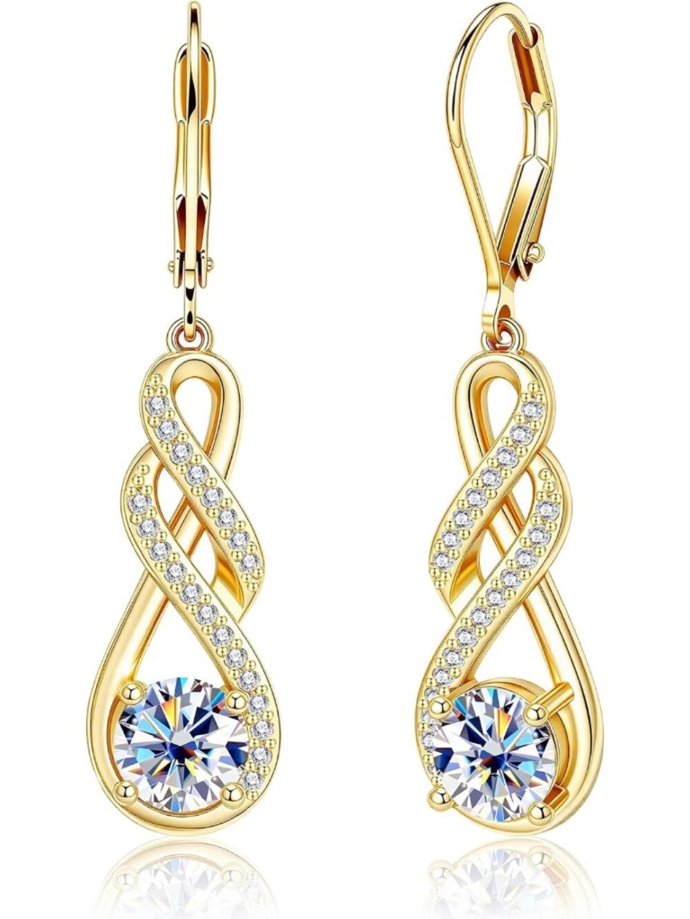 2ct Moissanite Infinity Dangle Drop Earrings for Women - Elegant Leverback Style
